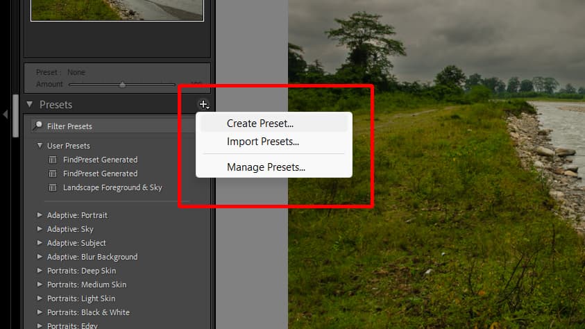 create a new lightroom preset
