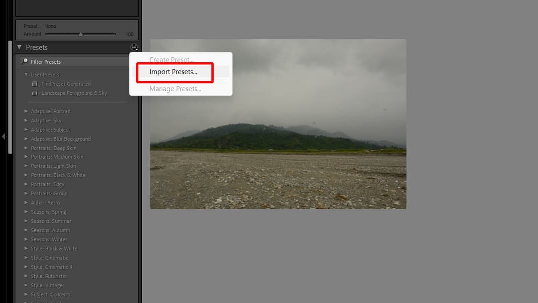 Import presets into Lightroom
